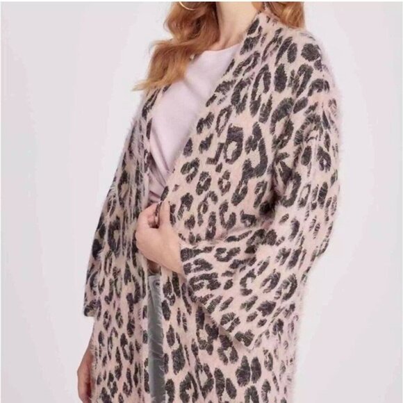 Wildfox Eyelash Open front long Cardigan Leopard Size M Casual Chic - Picture 1 of 8